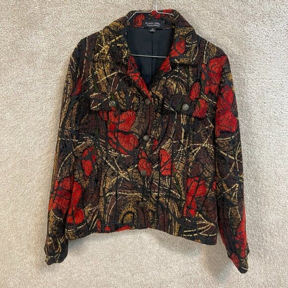Black Label‎ by Evan Picone Vibrant Red & Black Blazer Jacket - Floral - Picture 1 of 10
